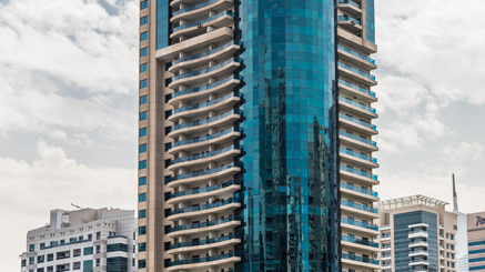 Dubai, United Arab Emirates - October, 2018: and canal in Dubai Marina with luxury skyscrapers around