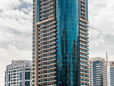 Dubai, United Arab Emirates - October, 2018: and canal in Dubai Marina with luxury skyscrapers around